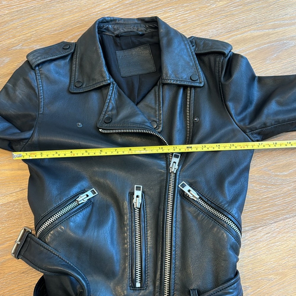 All Saints Black Balfern Belted Hem Leather Biker Jacket - Picture 6 of 10